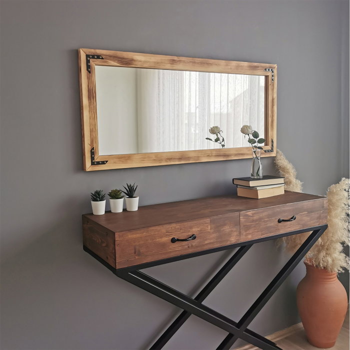 Hanah Home Espejo Bohemio de Madera Maciza de Pino en Nogal